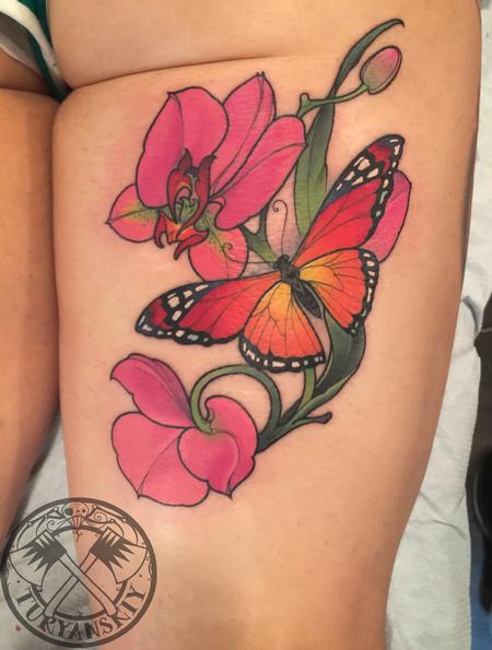 Tattoos - Butterfly and Flowers Tattoo - 115867